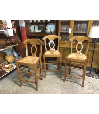 3 Bar Height Stools with Woven Seats